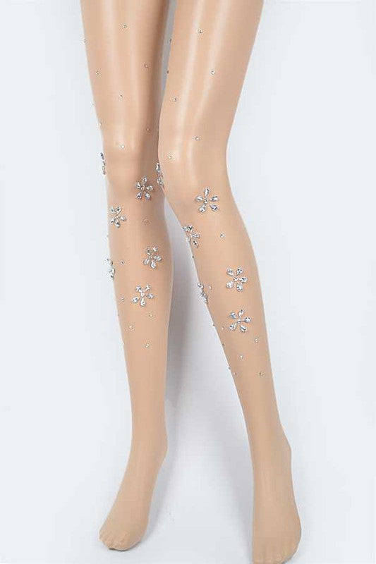 Crystal Flower Pave Sheer Stockings