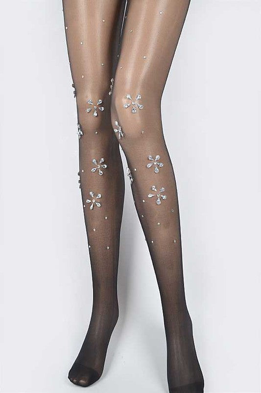 Crystal Flower Pave Sheer Stockings