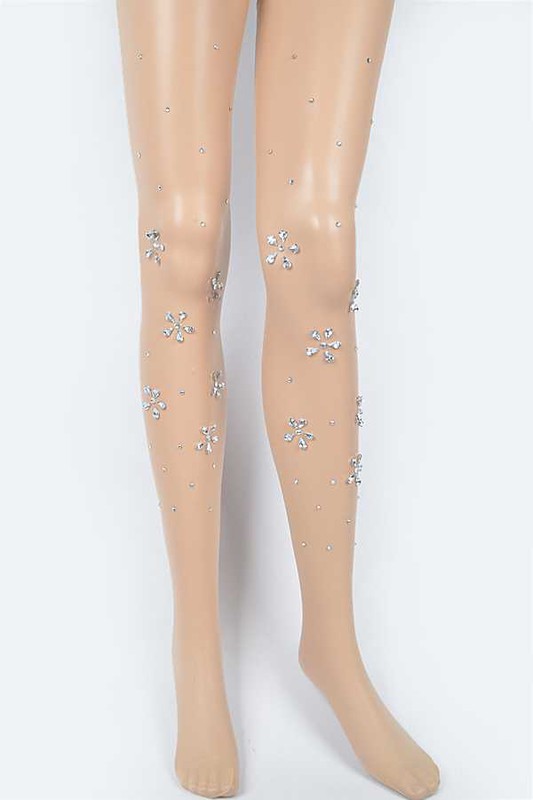 Crystal Flower Pave Sheer Stockings