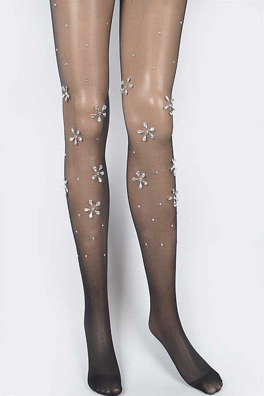 Crystal Flower Pave Sheer Stockings