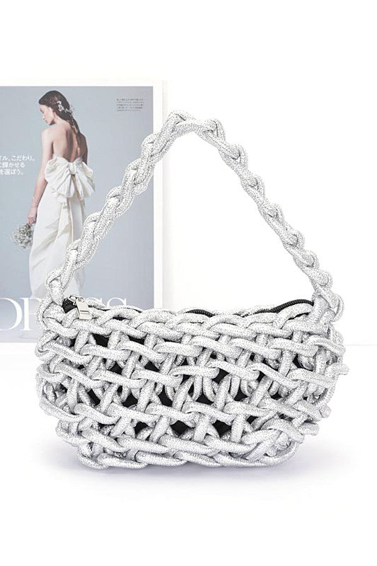 Metallic Strings Braided Shoulder Bag SILVER