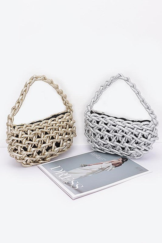 Metallic Strings Braided Shoulder Bag SILVER